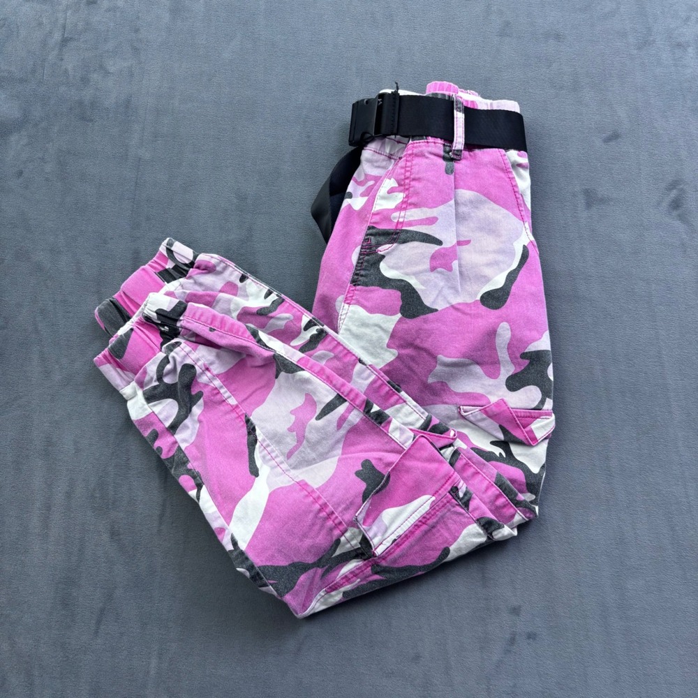VIP Jeans Pink Camo Cargo Jogger Pants with Belt Size 5/6 Streetwear Utility